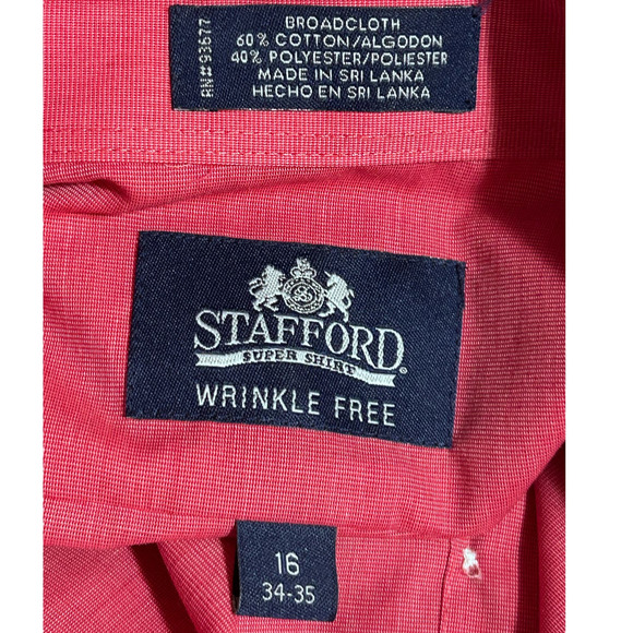 Stafford Winkle Free Men's Red Broadcloth Long Sleeve Button Front Shirt Size 16 - Picture 3 of 5
